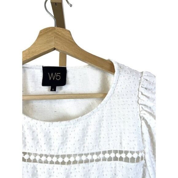 Anthropologie W5 Puff Sleeve Textured Top White EUC Sz Small / boho / - Picture 2 of 8
